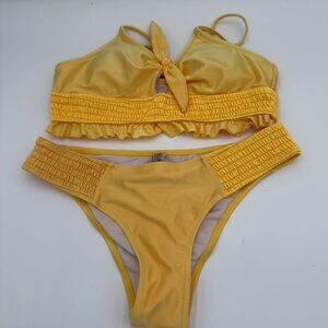 Cupshe Women’s Small Bikini Swimsuit Yellow Adjustable Straps Beach Boating